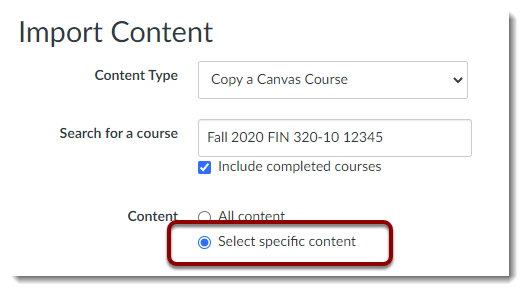 Radio button for Select specific content