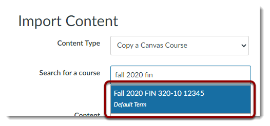 Fall 2020 FIN 320-10 12345 is selected