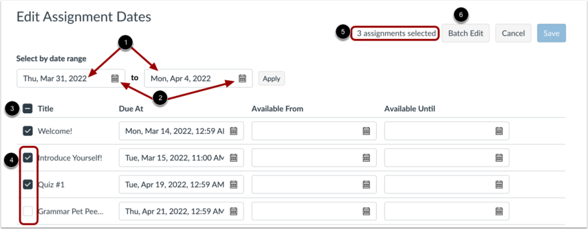 Select Multiple Assignment Dates