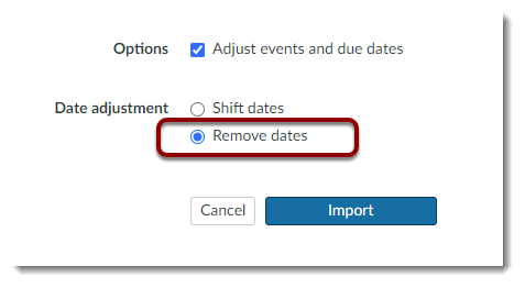 Radio button for Remove dates