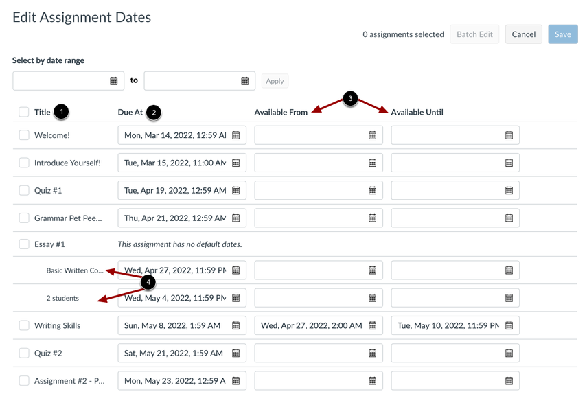 View Assignment Dates