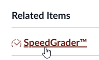 A hand cursor clicking the SpeedGrader link.