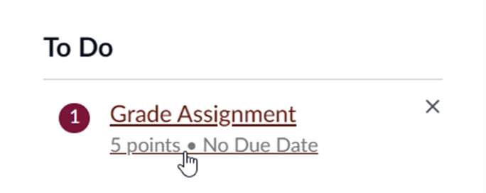 A hand cursor clicking on the assignment link found in the Canvas to do list.