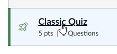 A hand cursor clicking the Classic Quiz link.