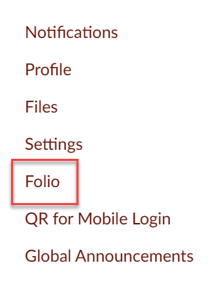 Folio link is highlighted in account menu.