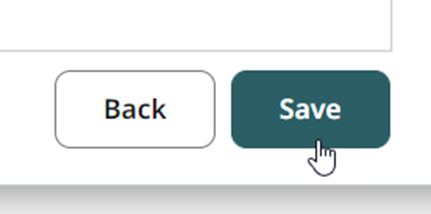 Import assignment window buttons for back and save. A cursor hovers over the save button.