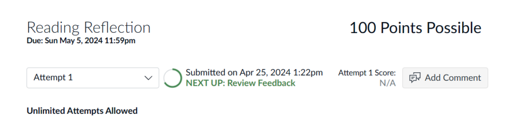 The top of the assignment submission page displays date and time of submission.