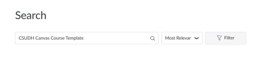Commons search text box. "CSUDH Canvs Course Template" is entered in the search box.