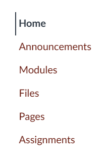 Canvas course menu. Home is selected.