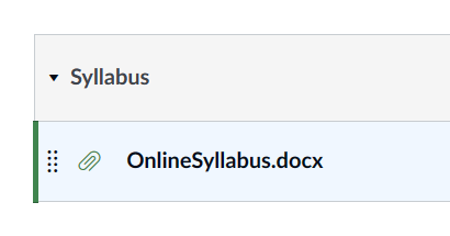 File called "OnlineSyllabus.docx" contained within the Canvas module called Syllabus. File is selected.