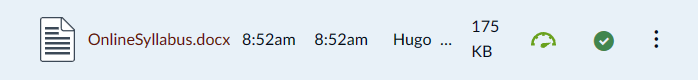 File called Onlinesyllabus.docx containing the time it was created and modified, owner, file size, accessibility score icon, and three dot icon.