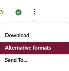 Menu displays "Download," "Aternative formats," and "Send To..." items. Alternative formats is selected.