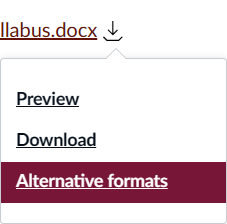 Download menu displays links for "preview," download." and "alternative formats." Alternative formats is selected.