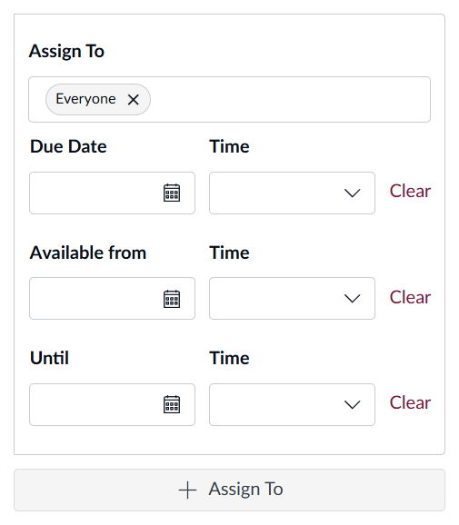 Assign Access box with fields for Assign To, Due Date, Available from, Until, and + Assign To button.