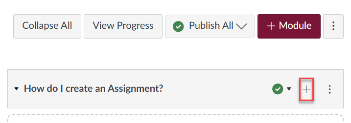 Published module with + icon highlighted.