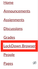 LockDown Browser course menu link in Canvas