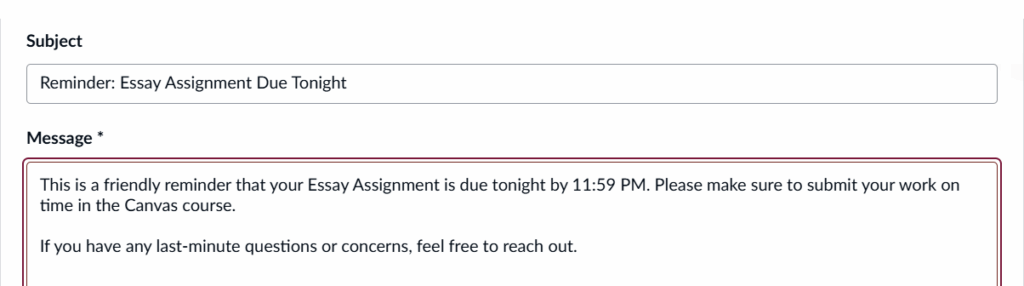 Compose message window showing subject line and message body fields filled in.